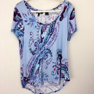 Desigual Women Short Sleeve T Shirt Top Size XXL Flowy Paisley Casual Blue